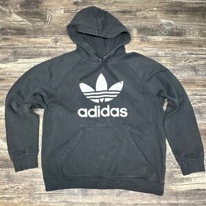 Adidas Originals Trefoil Hoodie Black Pullover Sweatshirt Large - GUC